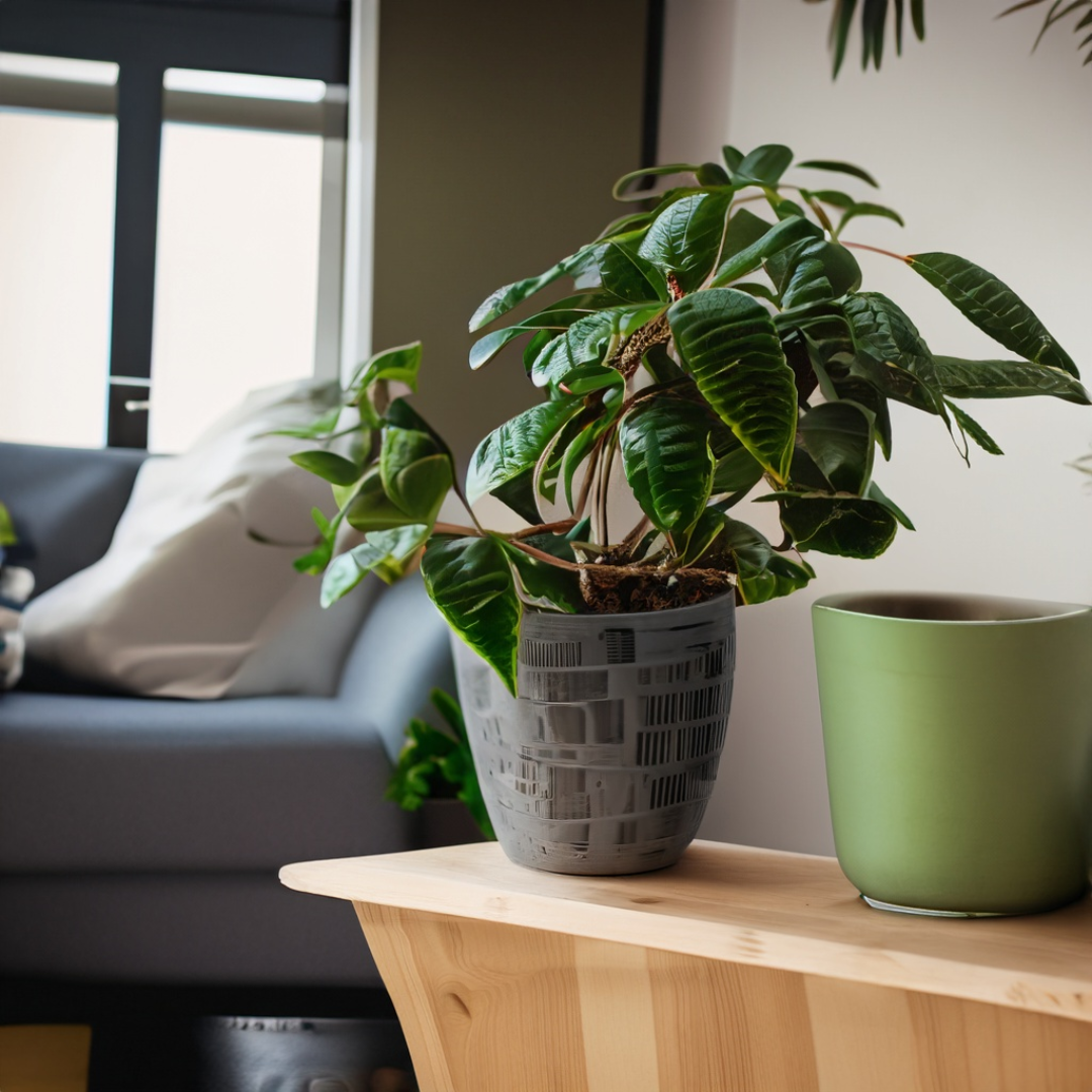 A potted plant sits on a table in the living room representing doing Online Therapy in New York from the comfort of home.